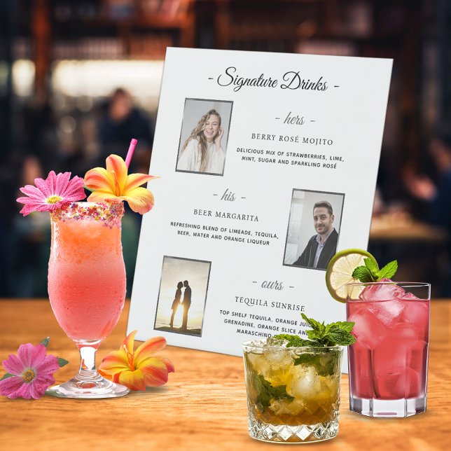 Expositor En L Personalizado Signature Bebe fotos de Bodas de pla (Custom Signature Drinks Silver Wedding Photos Pedestal Sign)