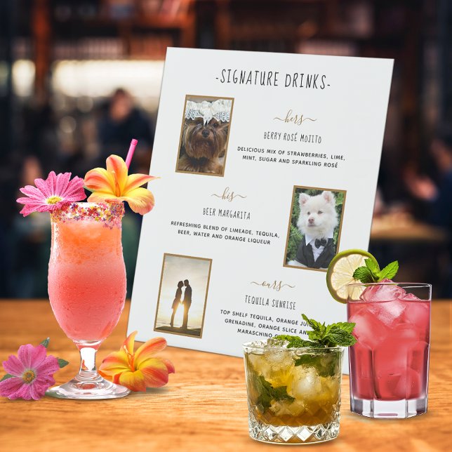 Expositor En L Personalizado Signature Bebe fotos de Bodas Mascot (Custom Signature Drinks Gold Pet Wedding Photos Pedestal Sign)