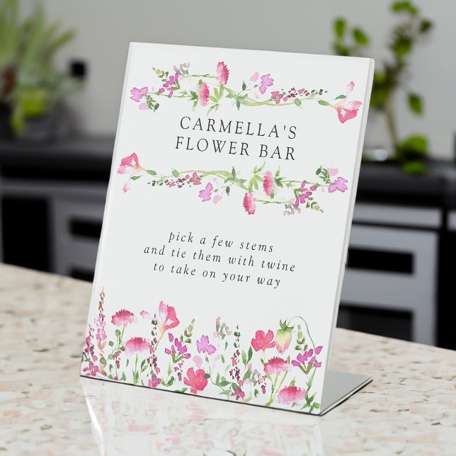 Expositor En L Pestaña De Flor De Flor Silvestre Rosa (Flower Bar tabletop sign from my Pink Wildflower Bridal Shower collection)