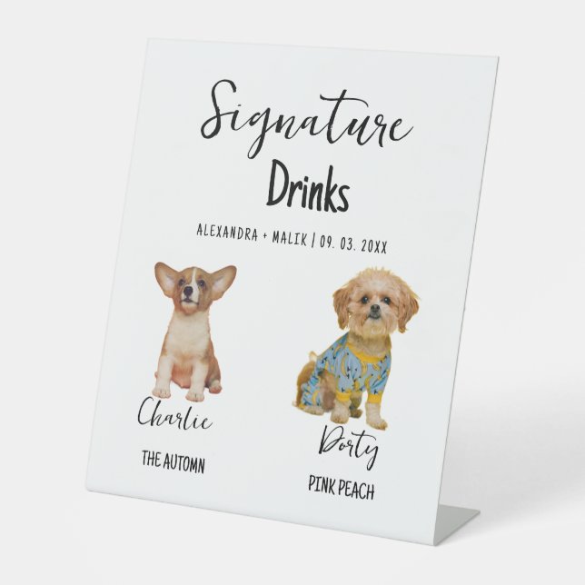 Expositor En L Pet Dog Calligraphy Signature Drink wedding sign (Anverso)