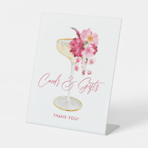 Expositor En L Pétalos y tarjetas rosadas Prosecco y regalos