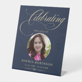 Expositor En L Photo Elegant Blue Gold Script Funeral Memorial 