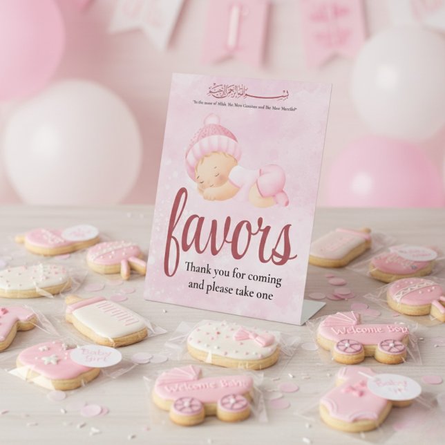 Expositor En L Pink Aqeeqah Baby girl Favor Sign (Subido por el creador)