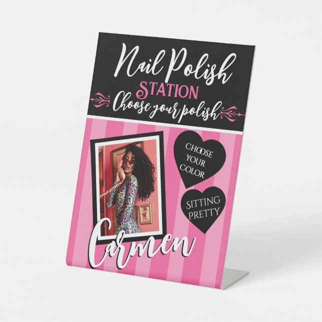 Expositor En L Pink & Black Heart Pink Spa Foto Rótulo Nail Polac (Anverso)