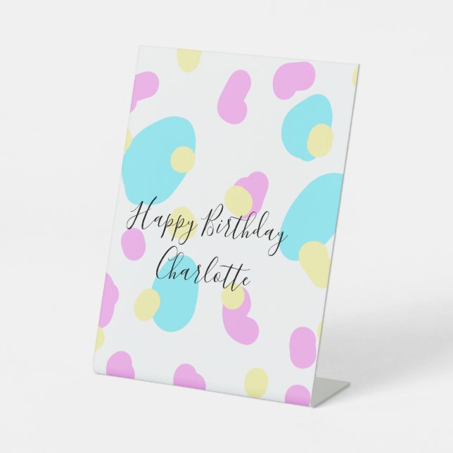 Expositor En L Pink blue yellowhappy birthday kids shapes abstrac (Anverso)