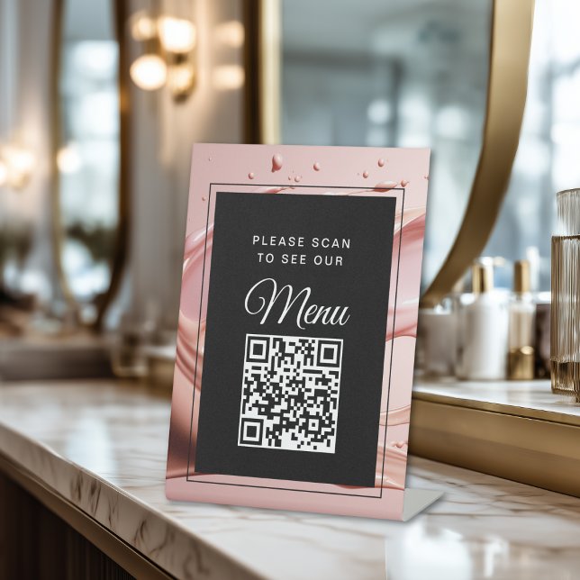 Expositor En L Pink Blush QR Code Digital Menu (Pink Blush QR Code Digital Menu Pedestal Sign)