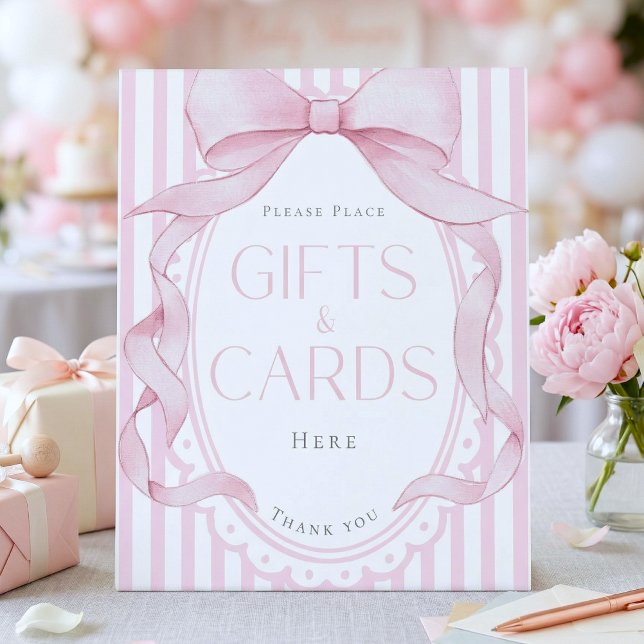 Expositor En L Pink Bow Girl Coquette Striped Baby Shower Gift (Subido por el creador)