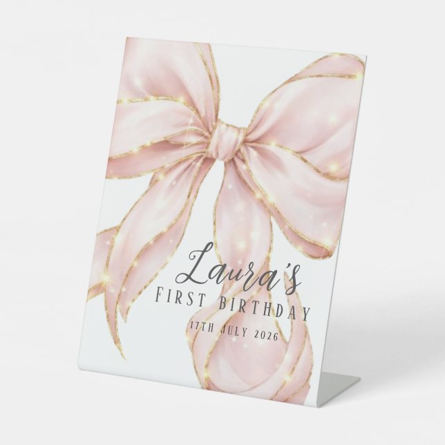 Expositor En L Pink Bow Girl First Birthday Party (Anverso)