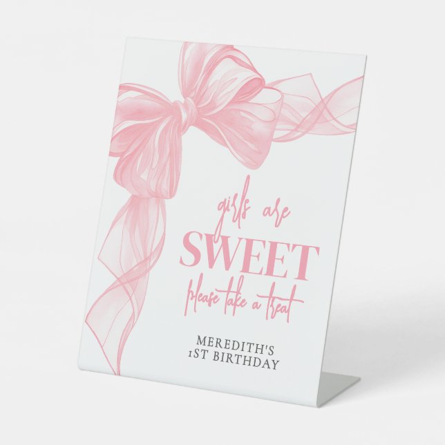 Expositor En L Pink Bow Girls Sweets Bar Sign (Anverso)