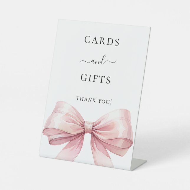 Expositor En L Pink bow party cards gifts sign (Anverso)
