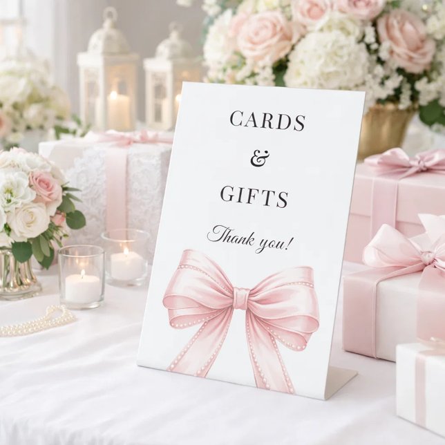 Expositor En L Pink bow pearls elegant cards gifts sign (Subido por el creador)
