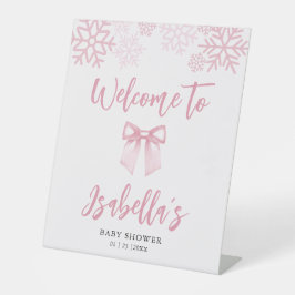 Expositor En L Pink Bow Snowflake Baby Shower Welcome
