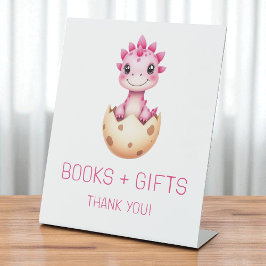 Expositor En L Pink Dinosaur Books and Gifts Baby Shower Sign