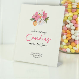 Expositor En L Pink Floral Baby Shower Candy Guess Game Sign