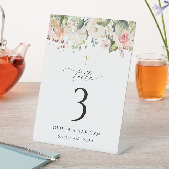 Expositor En L Pink Flowers, White Flowers, Baptism Table Numbers (In Situ)