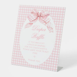 Expositor En L Pink Gingham Bow Baby Shower Diaper Raffle
