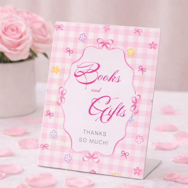 Expositor En L Pink Gingham Floral Baby Shower Books and Gifts (Subido por el creador)