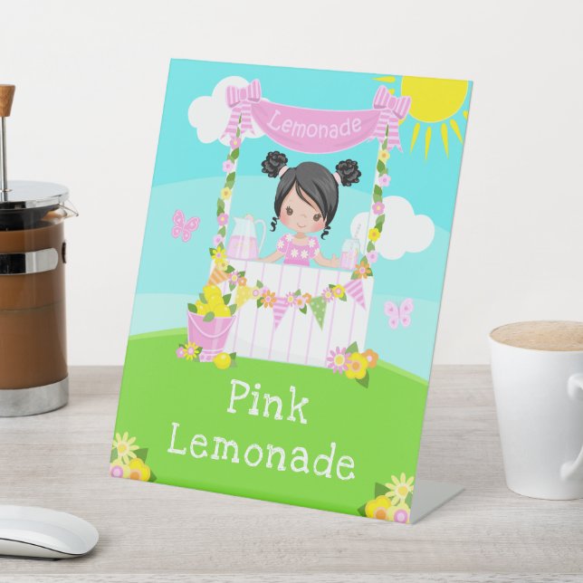 Expositor En L Pink Lemonade Stand Birday Black Hair Chica (In Situ)