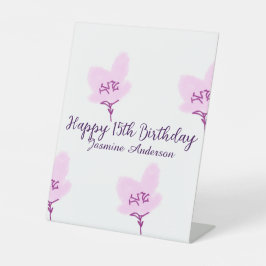 Expositor En L Pink mauve floral 15th birthday quinceanera name d
