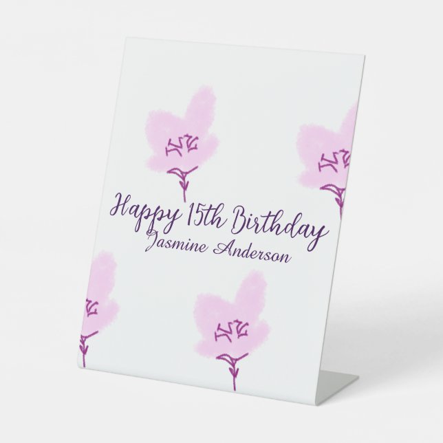 Expositor En L Pink mauve floral 15th birthday quinceanera name d (Anverso)