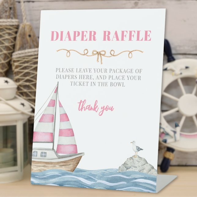 Expositor En L Pink Nautical Baby Shower Diaper Raffle (Pink Nautical Baby Shower Diaper Raffle Pedestal Sign)