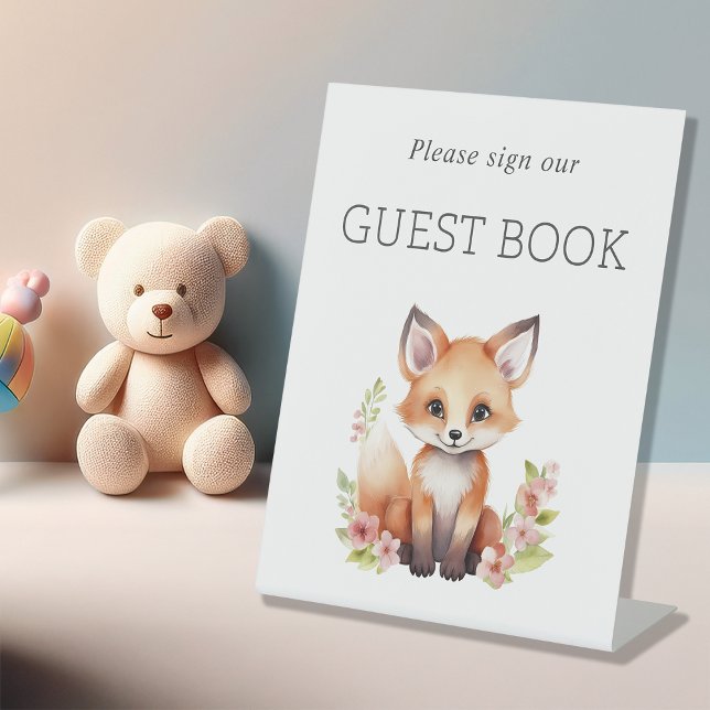 Expositor En L Pink Peach Woodland Fox Baby Shower Guest Book (Subido por el creador)