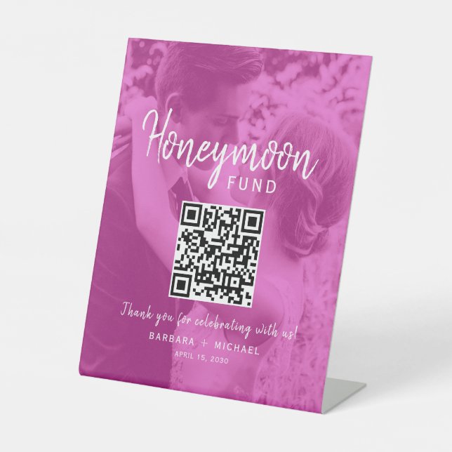 Expositor En L Pink Photo QR Honeymoon Fund Wedding (Anverso)