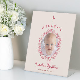 Expositor En L Pink & Red Girl Baptism Photo in Flower Wreath