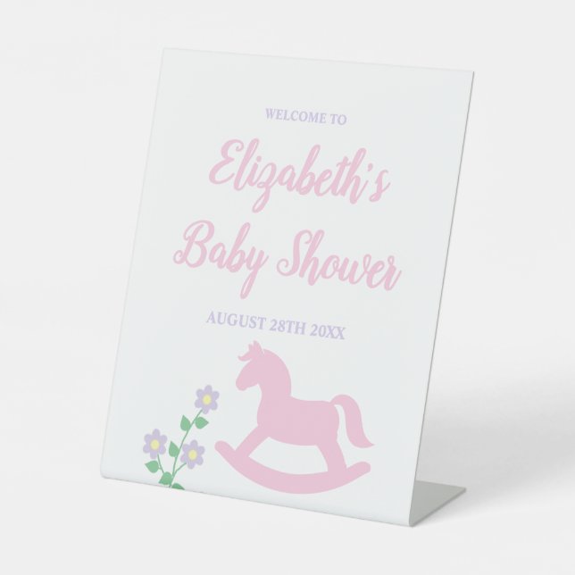 Expositor En L Pink Rocking Horse Girl Baby Shower (Anverso)
