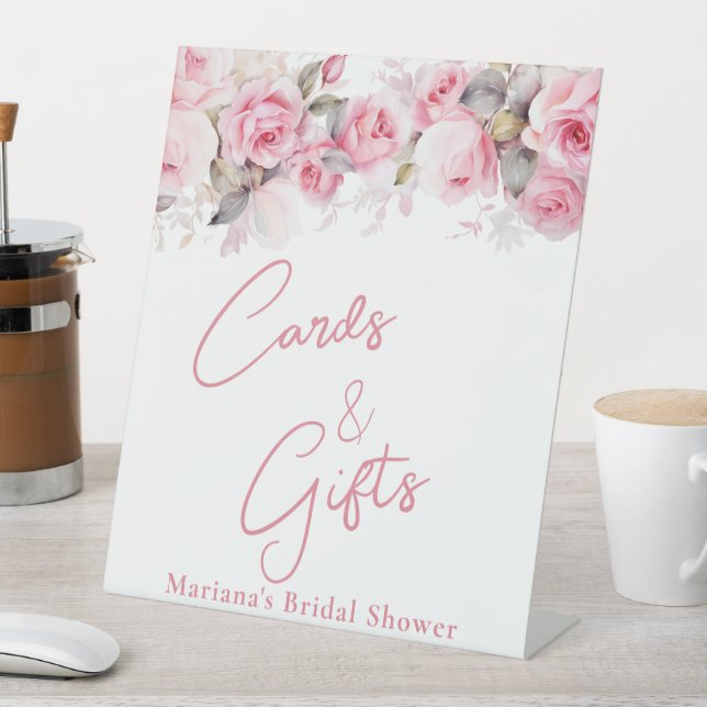 Expositor En L Pink Roses Floral  Bridal Shower Cards & Gifts (In Situ)