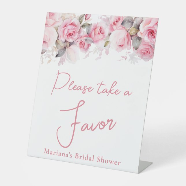 Expositor En L Pink Roses Floral Bridal Shower Favor (Anverso)