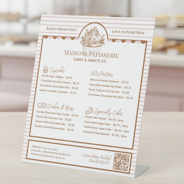 Expositor En L Pink Stripe Cupcake Pastry Bakery Menu Price List (Pink Stripe Cupcake Pastry Bakery Menu Price List Pedestal Sign)