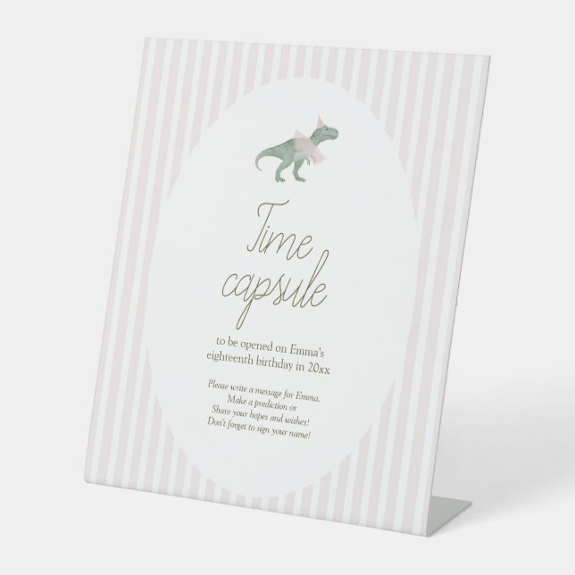 Expositor En L Pink T Rex Tutu Girl Birthday Time Capsule Sign (Anverso)
