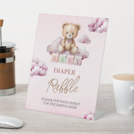 Expositor En L Pink Teddy Cloud Stars Baby Shower Diaper Raffle