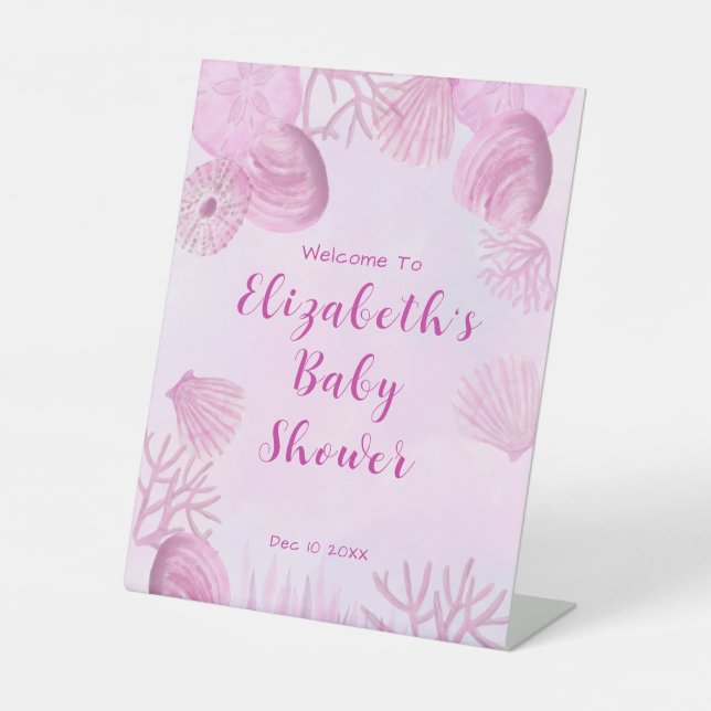 Expositor En L Pink Under The Sea Baby Shower Welcome  (Anverso)
