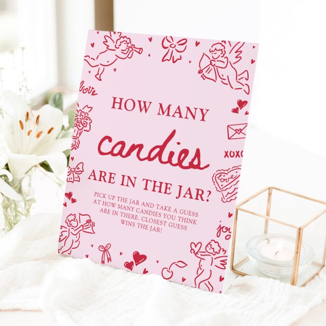Expositor En L Pink Valentine Guess How Many Candies Baby Shower  (Pink Valentine Guess How Many Candies Baby Shower Game Sign)
