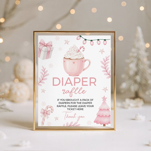 Expositor En L Pink Winter Baby Shower Diaper Raffle Sign (Subido por el creador)