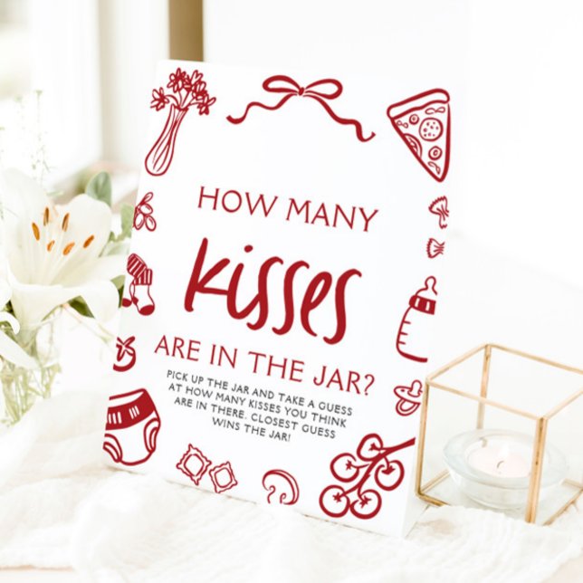 Expositor En L Pizza italiana adivina cuántos besos Baby Shower (Italian Pizza Guess How Many Kisses Baby Shower Sign)