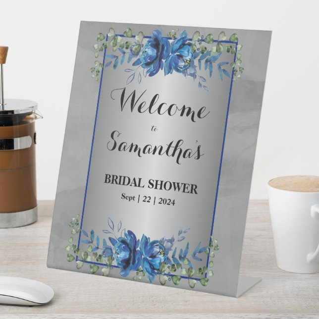 Expositor En L Plata brillante: ducha azul floral de novia (In Situ)