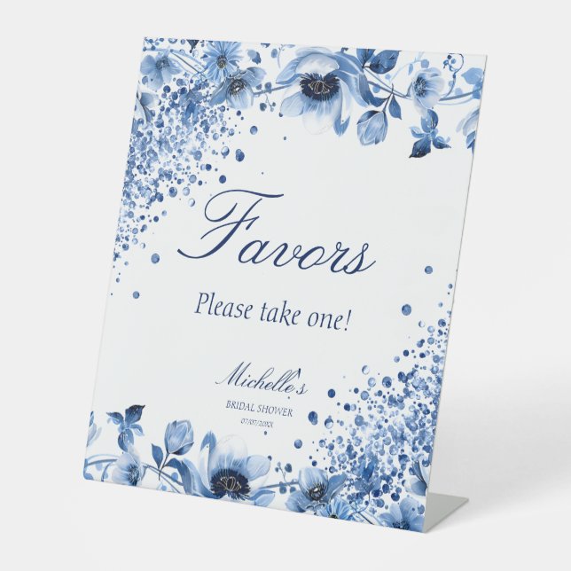 Expositor En L Platos asiáticos de Chinoiserie con flores azules  (Anverso)