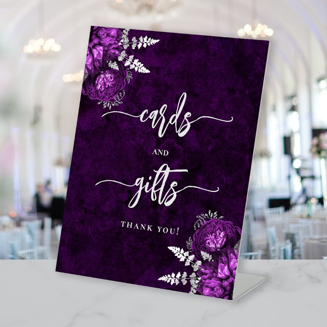Expositor En L Plum Purple Silver Floral Wedding Cards Gifts (Subido por el creador)