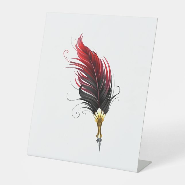 Expositor En L Pluma de plumas rojas con nido de oro (Anverso)