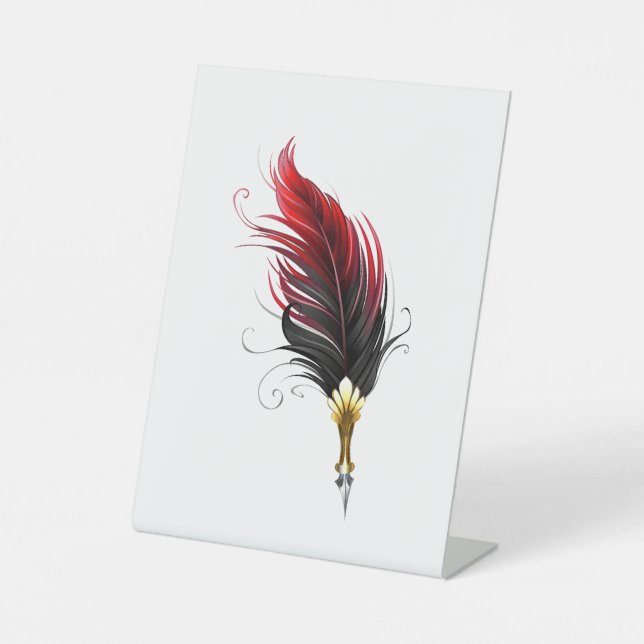 Expositor En L Pluma de plumas rojas con nido de oro (Anverso)