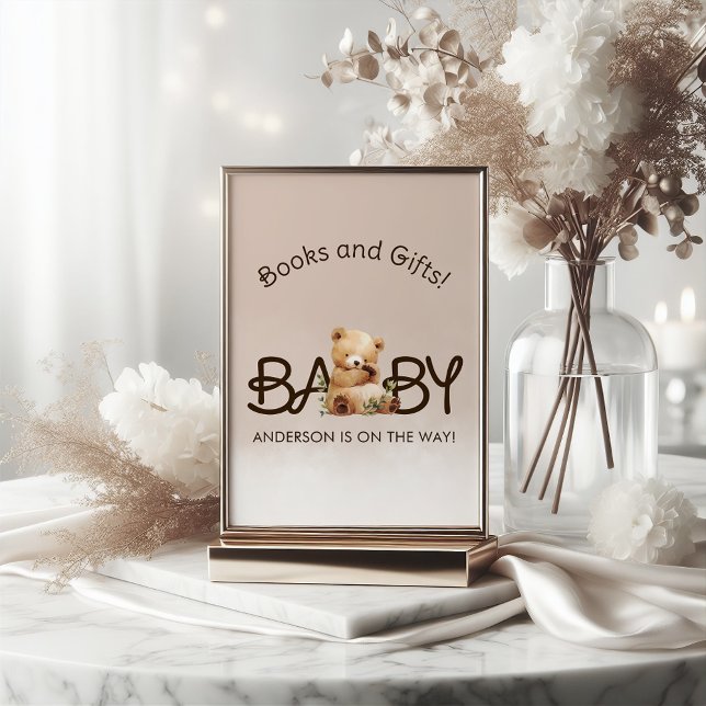 Expositor En L Podemos esperar libros y regalos de Baby Shower (We Can Bearly Wait Baby Shower Books and Gifts Pedestal Sign)
