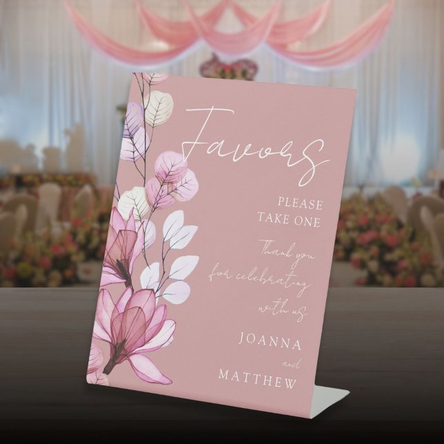 Expositor En L Polvorientos Rosas modernos y transparentes favori (Dusty Rose Modern Transparent Floral Favors Pedestal Sign)