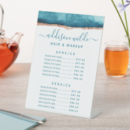 Expositor En L Precio De Servicio De Acuarela verde azulada Y Oro