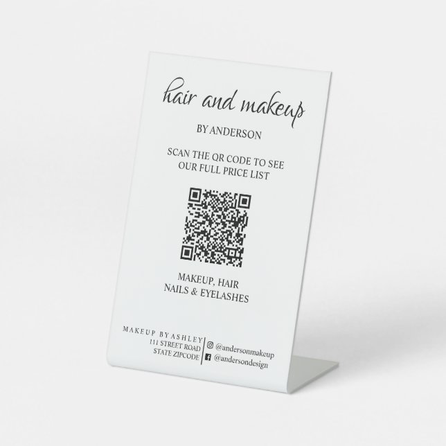 Expositor En L Precio QR digital de maquillaje simple en blanco y (Anverso)