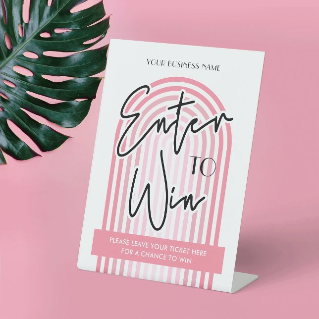 Expositor En L Premio de negocios Rosa Retro Arch Draw Raffle (Add the finishing touch to your raffle with this girly pink Enter to Win sign)