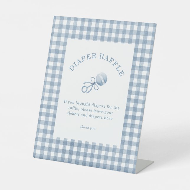 Expositor En L Preppy Blue Gingham Boy Baby Shower Diaper Raffle (Anverso)
