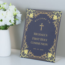 Primera Comunión Niño Azul Marino Dorado Elegante 
